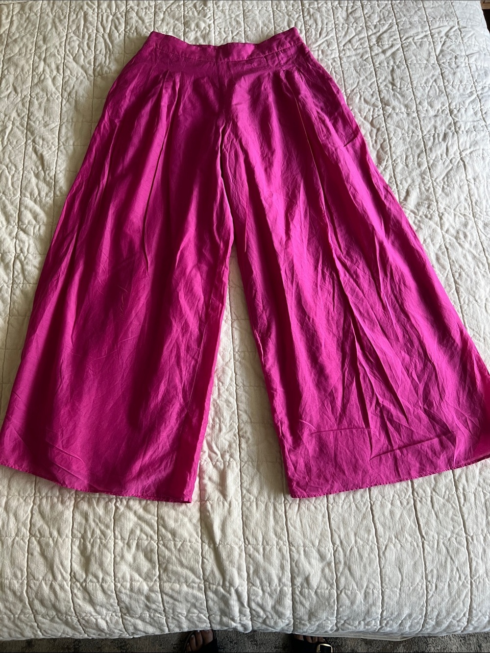 Club Monaco Wide Leg Crop Pants in Vibrant Fuchsia
